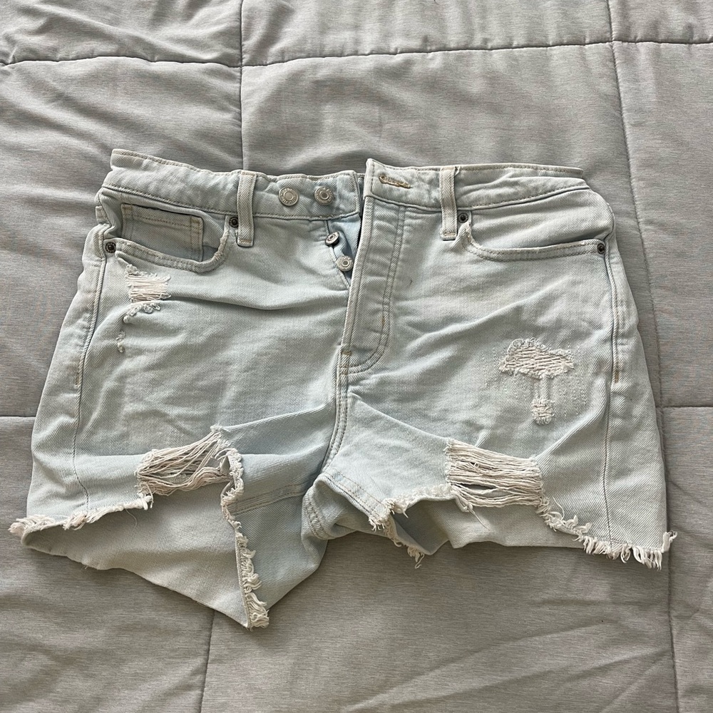 Distressed Light Blue Denim Shorts